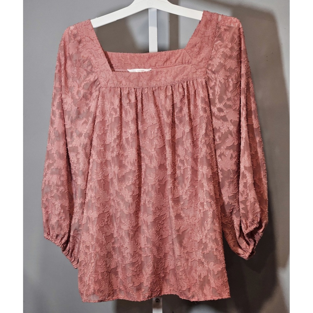 Lauren Conrad Size XL Pink Tone-On-Tone Burn-Out-Style Peasant Cottagecore Top